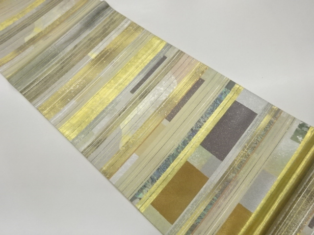 JAPANESE FUKURO OBI / SHELL INLAY / ABSTRACT STRIPE / ARTIST WORK